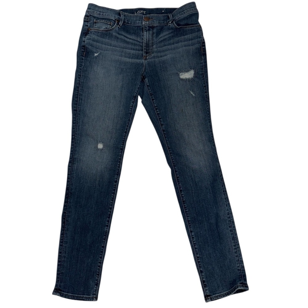 LOFT Modern Skinny Jeans Distressed Medium Wash Stretch Denim Size 12 / 31 - Picture 4 of 10